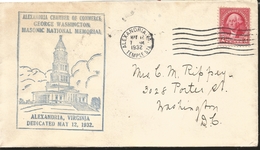 J) 1932 UNITED STATES, ALEXANDRIA CHAMBER OF COMERCE GEORGE WASHINGTON MASONIC NATIONAL MEMORIAL, BLUE CANCELLATION, GEO - Other & Unclassified