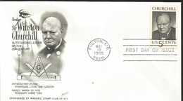 J) 1965 UNITED STATES, MASONIC GRAND LODGE, BROTHER SIR WINSTON CUURCHILL OUTSTANDING LEADER OF THE 20th CENTURY, FDC - Altri & Non Classificati