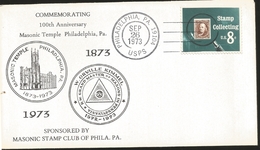 J) 1973 UNITED STATES, COMMEMORATING 100th ANNIVERSARY MASONIC TEMPLE PHILADELPHIA, SPONSORED BY MASONIC STAMP CLUB OF P - Autres & Non Classés