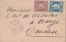 ISERE - GARE DE VIENNE - CERES - N°54 ET 60 - LETTRE 29 JANVIER 1876. - 1849-1876: Classic Period