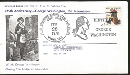 J) 1978 UNITED STATES, 225th ANNIVERSARY GEORGE WASHINGTON, THE FREEMASON, BIRTHDAY OF GEORGE WASHINGTON, FDC - Otros & Sin Clasificación