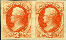 US #178a Mint Hinged 2c Jackson Imperf Proof Pair From 1875 W/Certificate From 1937 (3 Expertizers)  RAIR - Unused Stamps