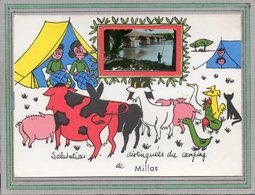 CPA - MILLAS (66) - Carte D'illustrateur  Avec Photo Encartée De 1960 - Salutations Distinguées Du Camping ... - Millas