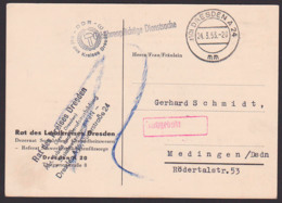 Behörde Dresden Gebührenpflichtige Dienstsache Nachgebühr Siegelstempel Hammer/Ährenkranz 1953, Dienstpost, Medingen - Covers & Documents