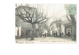 Cpa - 84 - Entraigues - La Place Du Pont Du Béal - Edit Brun - Café De France - Animation Chien Bicyclette - 1904 - Entraigue Sur Sorgue