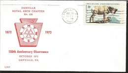 J) 1972 UNITED STATES, MASONIC GRAND LODGE, DANVILLE ROYAL ARCH CHAPTER N!239, 100th ANNIVERSARY OBSERVANCE, WILDLIFE CO - Andere & Zonder Classificatie