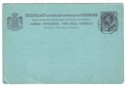 Ref 1311 - 1893 Suriname Surinam Reply Paid Postal Stationery Card H&G 8 - Netherlands Interest - Surinam