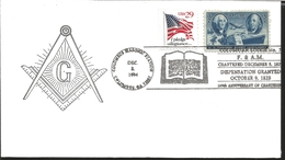 J) 1994 UNITED STATES, MASONIC GRAND LODGE, FLAG, WASHINGTON AND FRANKLIN, WITH SLOGAN CANCELLATION, FDC - Andere & Zonder Classificatie