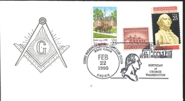 J) 1995 UNITED STATES, MASONIC GRAND LODGE, BIRTHDAY OF GEORGE WASHINGTON MASONC STAMP CLUB STATION, MULTIPLE STAMPS, FD - Sonstige & Ohne Zuordnung