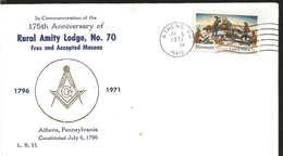 J) 1971 UNITED STATES, 175th ANNIVERSARY OF RURAL AMITY LODGE N°70 FREE AND ACCEPTED MASONS, FDC - Altri & Non Classificati