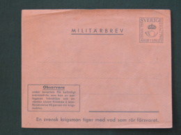 Sweden 1942 Military Army Unused Cover - Militari