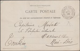 Réunion 1906. Carte De Diego-Suarez Au Tonkin. Un Crétin A Enlevé Le Timbre Au Verso. Cachet Maritime Splendide - Storia Postale