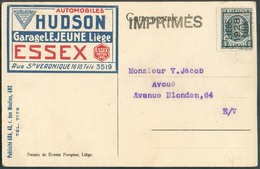 5c. Houyoux Surch. PREO LIEGE 1928 LUYK Sur CP Ill. (AUTOMOBILES HUDSON Garage LE JEUNE ESSEX) Au Tarif Imprimé Vers La - Tipo 1922-31 (Houyoux)