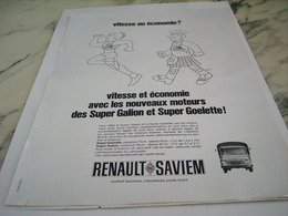 ANCIENNE PUBLICITE VITESSE OU ECONOMIE CAMION SAVIEM  RENAULT 1969 - Trucks