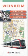 Weinheim 2003 Stadtplan - Linienplan - Fahrplan MVV OEG AG Strassenbahn Bus Faltblatt 5 Seiten - Europa