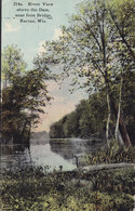 United States PPC River View Above The Dam Near Iron Bridge, Racine Wis. RACINE 1914 3-Sided Booklet Stamp (2 Scans) - Racine