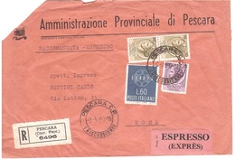 AFFRANCATURA MISTA CON £60 EUROPA  AMMINISTRAZIONE PROVINCIALE DI PESCARA - 1959
