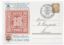 REICH - 1939 - CARTE ENTIER PRIVEE HINDENBURG JOURNEE DES PHILATELISTES à SALZBURG Et MÜNCHEN - Privat-Ganzsachen