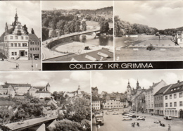 80910- COLDITZ- TOWN HALL, BRIDGE, SWIMMING POOL, CASTLE, MARKET SQUARE, BUSS, CAR - Colditz