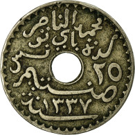 Monnaie, Tunisie, Muhammad Al-Nasir Bey, 25 Centimes, 1919, Paris, TTB - Tunisia