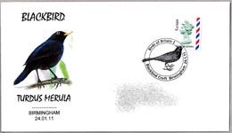 BLACKBIRD - MIRLO. Turdus Merula. Birmingham 2011 - Werbestempel
