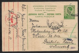 1940 - Yugoslawien - 1D GZ Ex Banja Luka - Machin Zensur In Rot (Gothischer Schrift ) Nach Wien - Yugoslavia - Postal Stationery