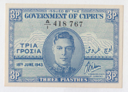 CYPRUS 3 Piastres 1943 UNC NEUF Pick 28 - Chypre