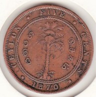 Ceylon. 5 Cents 1870. Victoria. Copper. KM# 93 - Sri Lanka (Ceylon)