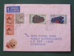 Slovakia 2015 Cover To Nicaragua - Train Locomotives Houses Church Dog - Covers & Documents