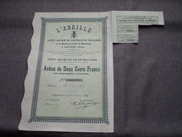 L'ABEILLE / Nr. 012.373 : Action De 200 Francs Au Porteur > 1924 Louvroil ( Voir Photo ) ! - A - C