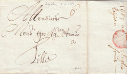 Netherlands France Spanish Netherlands Porto Entire 1687 Leyden To Aronio In Lille (s38) - ...-1852 Préphilatélie