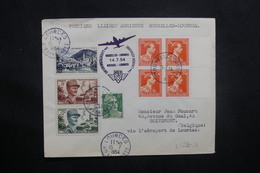 BELGIQUE - Enveloppe 1er Vol Bruxelles / Lourdes En 1954, Affranchissement Plaisant - L 37176 - Storia Postale