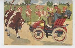 Illustrateur FRITZ SCHOENPFLUG - Jolie Carte Fantaisie Viennoise Hommes Dans Automobile Et Vaches - Schoenpflug, Fritz