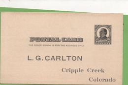 United States 1c Mc KINLEY Black Postal Stationery Postcard To Cripple Creek COLORADO  February 1910 - 1901-20