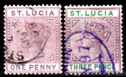 S.-Lucia-0009 - Emissione 1886-98: Y&T N. 31a, 33a (o) Used - Senza Difetti Occulti. - Ste Lucie (...-1978)