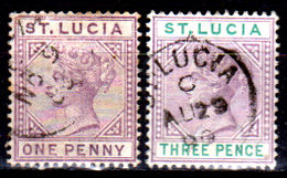 S.-Lucia-0010 - Emissione 1886-98: Y&T N. 31, 33a (o) Used - Senza Difetti Occulti. - Ste Lucie (...-1978)