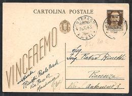 W341  - INTERO POSTALE 30 C. VINCEREMO USATO NEL 1943 - Stamped Stationery