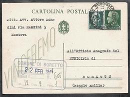 W344  - INTERO POSTALE 15 C. VINCEREMO CHIARO USATO NEL 1944 - Entero Postal