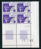 Bloc De 4 Timbres** De 1983 Gommés  "3,63 - TIMBRES PREOBLITERES - Hiver" Avec Date 11. 1 .83 (2 Traits) - Vorausentwertungen