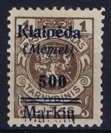 Memel:  Mi 134 Not Used (*) SG Double Print Of Surcharge - Klaipeda 1923