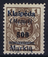 Memel:  Mi 134 Not Used (*) SG Double Print Of Surcharge - Memelland 1923