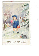 Cpa Fantaisie - Illustration HANNES PITERSEN Fillette Hiver Neige Chien Fox Cadeau - Vive Saint Nicolas - Petersen, Hannes