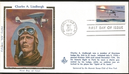 J) 1977 UNITED STATES, CHARLES A LINDBERGH, 50TH ANNIVERSARY SOLO TRANSTLANTIC FLIGHT, MASONIC GRAND LODGE, FDC - Other & Unclassified