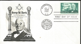 J) 1961 UNITED STATES, GEORGE W NORRIS, GENTLE KNIGHT OF PROGRESSIVE IDEALS, MASONIC GRAND LODGE, FDC - Andere & Zonder Classificatie