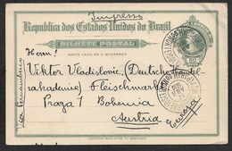 1910 - BRAZIL - Seapost - 50R PSC Printed Matter Rate To Prag, Bohemia Via Penambuco. Cds ADM.dos CORREIOS / PARAH.do NO - Covers & Documents