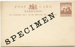 BARBADES ENTIER POSTAL NEUF SURCHARGE SPECIMEN - Barbados (...-1966)