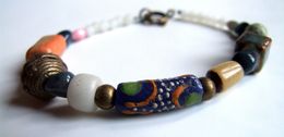 Bracelet Artisanal, Bijou De Créateur, Perle Ancienne Du Mali, Boho-chic, Pierre Des Andes, Bracelet Pierre, Dumortièrit - Armbänder