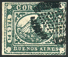 ARGENTINA: GJ.6, Tres Ps. Green, FORGERY Of Sperati, VF Quality! - Buenos Aires (1858-1864)