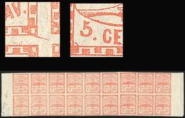 ARGENTINA: GJ.1a, 5c. Small Figues, Dull Red, Double Strip With The 9 Types Including Interesting VARIETIES, For Example - Neufs