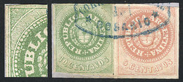 ARGENTINA: GJ.8 Var. + 7, Fragment With Escuditos Of 5c. + 10c., Both With Accent. The 10c. Example WITH VARIETY: Accent - Used Stamps